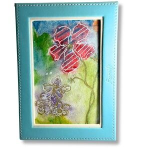 Small Original Hand Painted Watercolor of Abstract Flowers With Blue 5x7” Frame